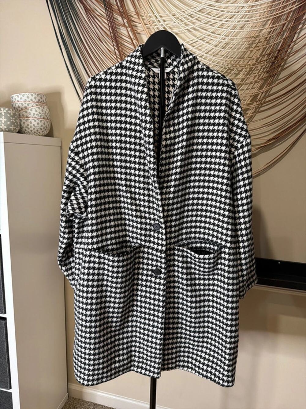 Old Navy NWT XL black white herringbone coat